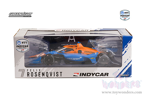 Greenlight - NTT IndyCar Series - #7 Felix Rosenqvist / Arrow McLaren SP, McLaren (Road Course Configuration) (2021, 1/18 scale diecast model car, Orange/Blue) 11123